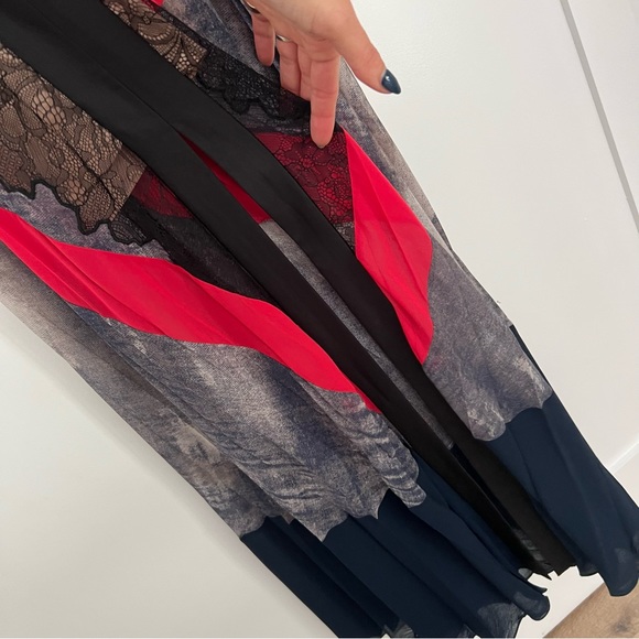 BCBG pleated lace blue black and coral evening dress - Picture 10 of 13